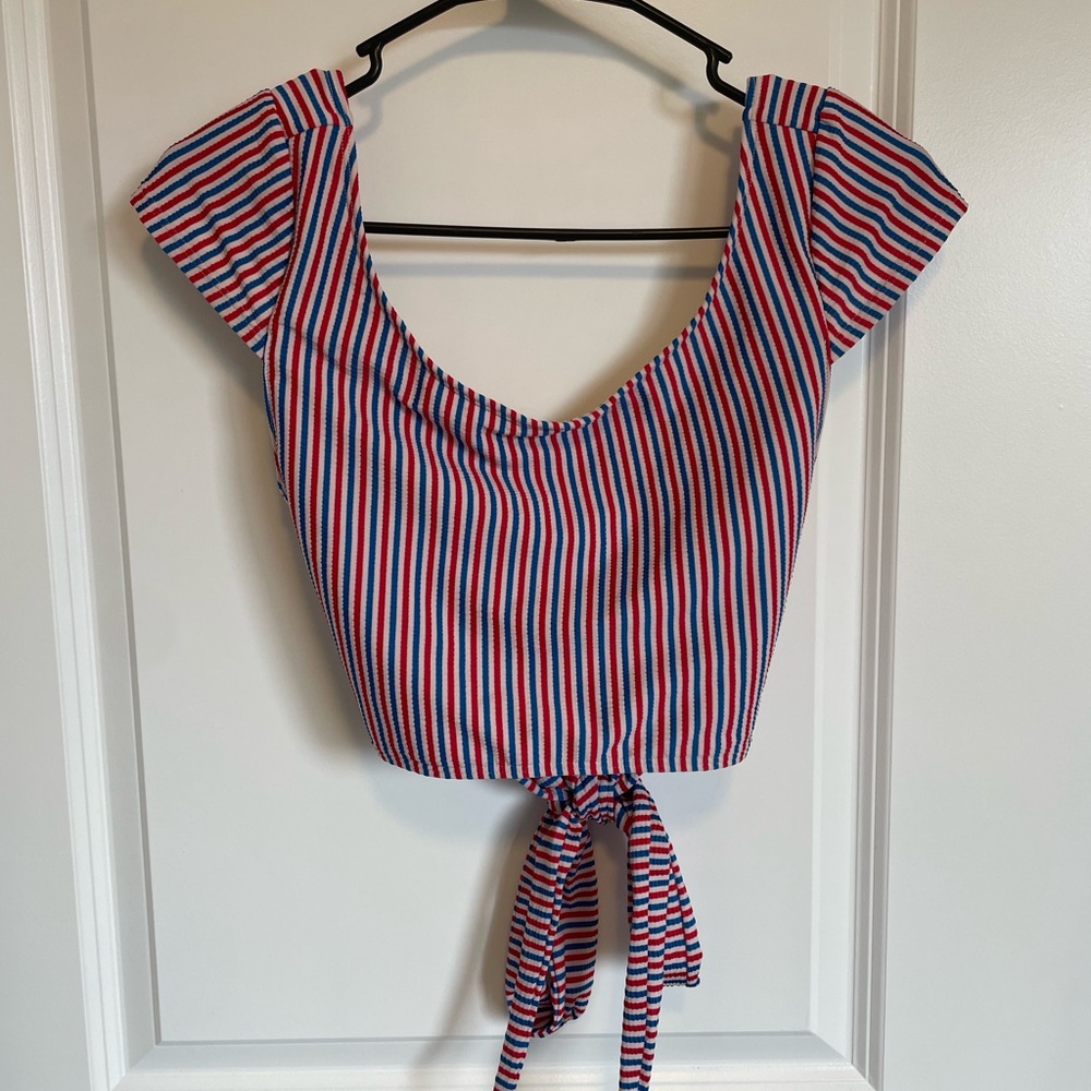 Old Navy Red, White and Blue Cap Sleeve Tie Front Bikini